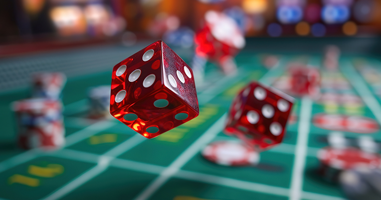 Rolling dice in a casino